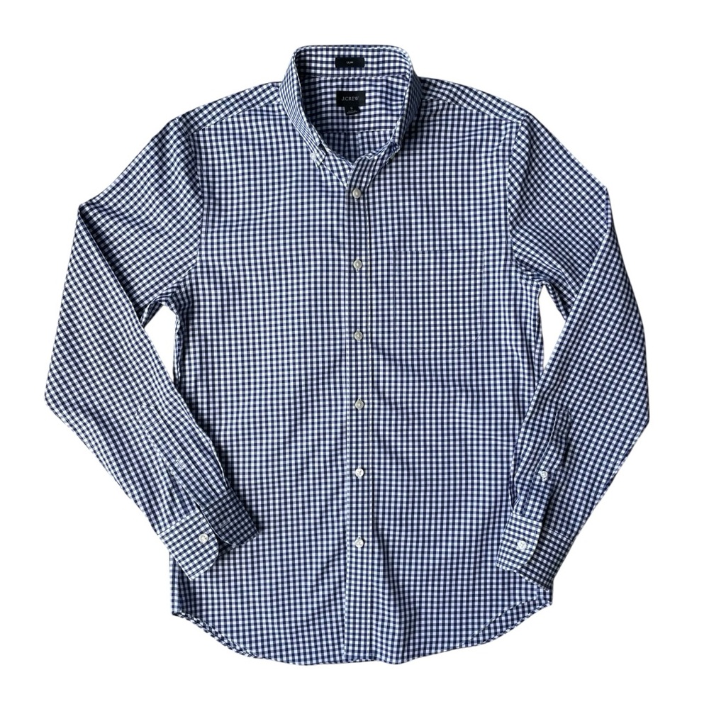 J. Crew Checkered Button-down Shirt Size S Slim Blue and White Gingham